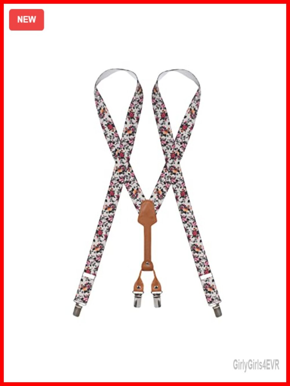 Women's Y-Back Suspenders 1" Wide Adjustable 48" Metal Clip Floral